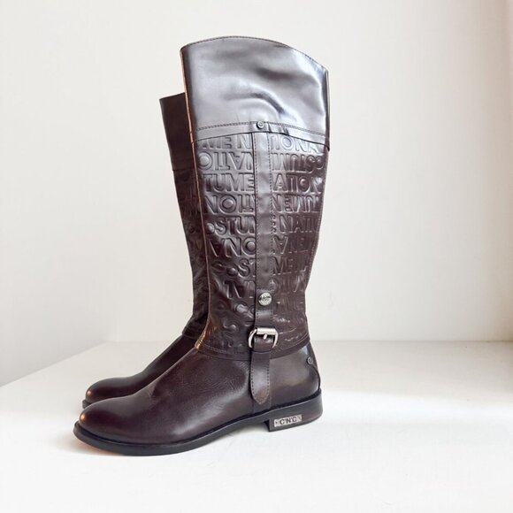 Costume National Chestnut Brown Spell-out Tall Riding Boots 37 - Picture 7 of 12